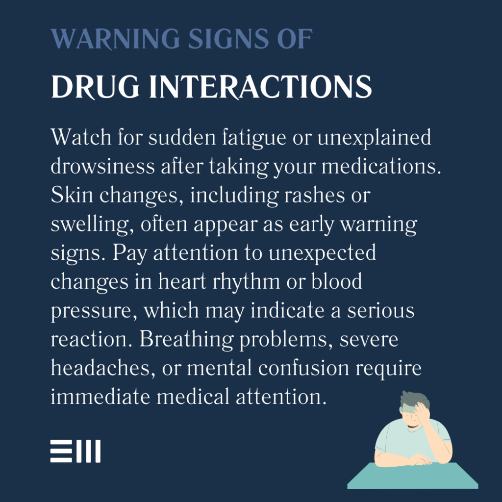 An infographic illustrating warning signs of drug interactions.