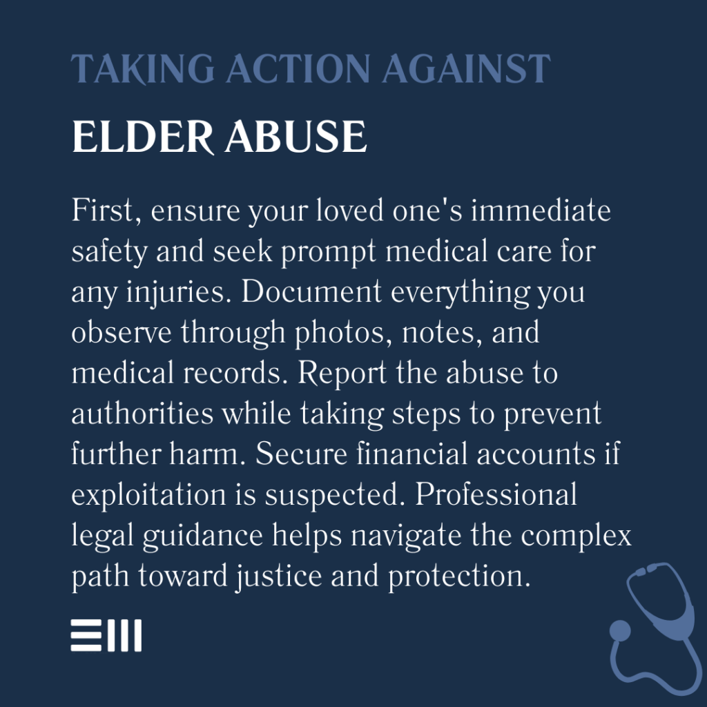 An infographic illustrating taking action against elder abuse.