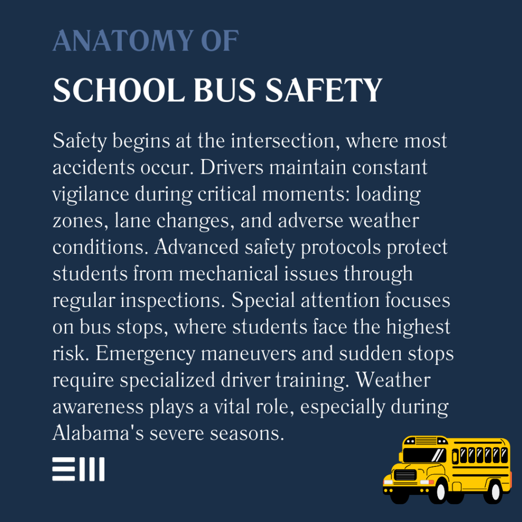 An infographic illustrating anatomy of school bus safety.