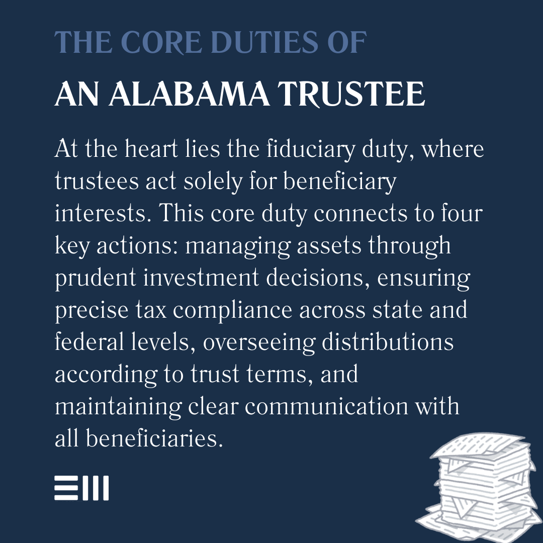 An infographic illustrating the core duties of an Alabama trustee.