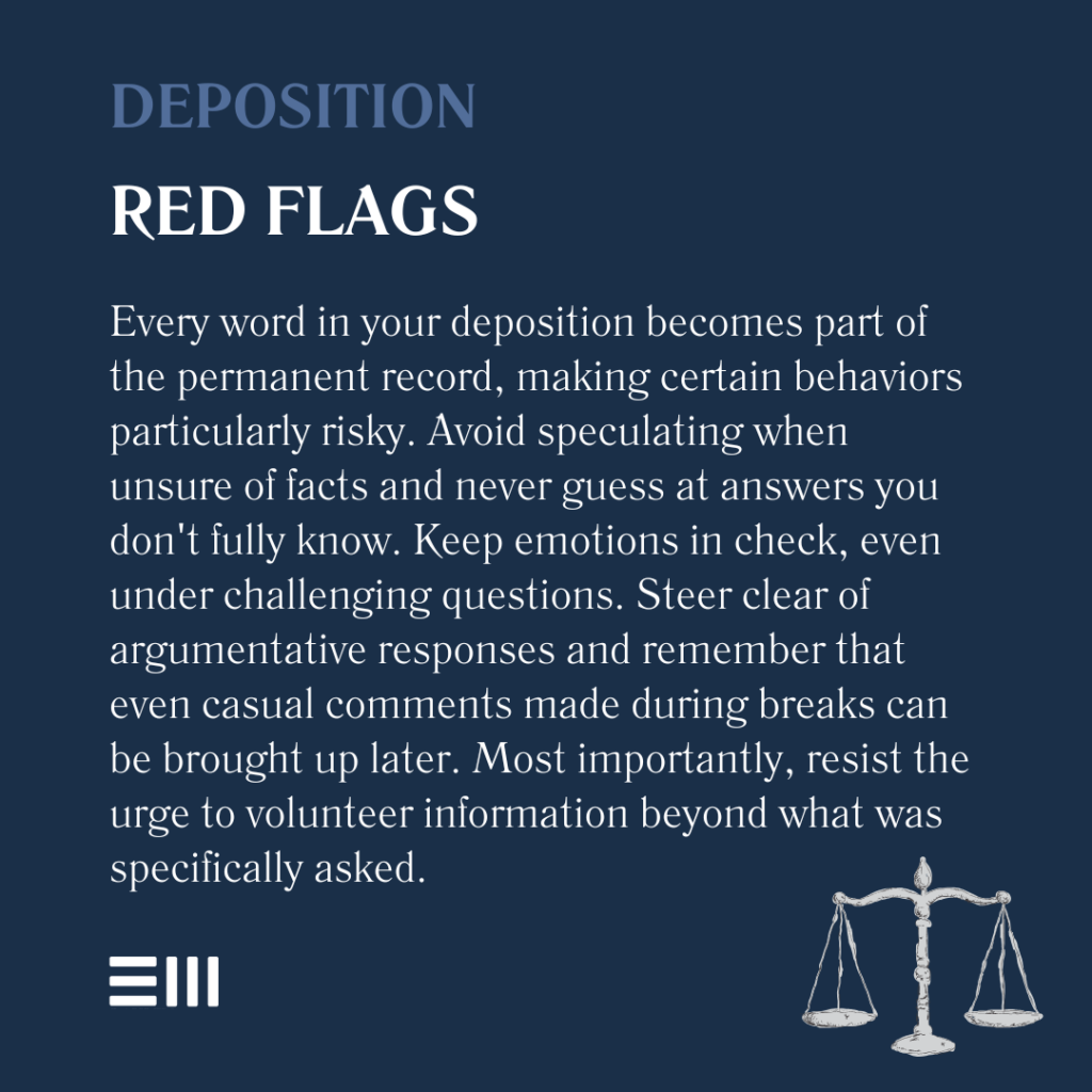 An infographic illustrating deposition red flags.