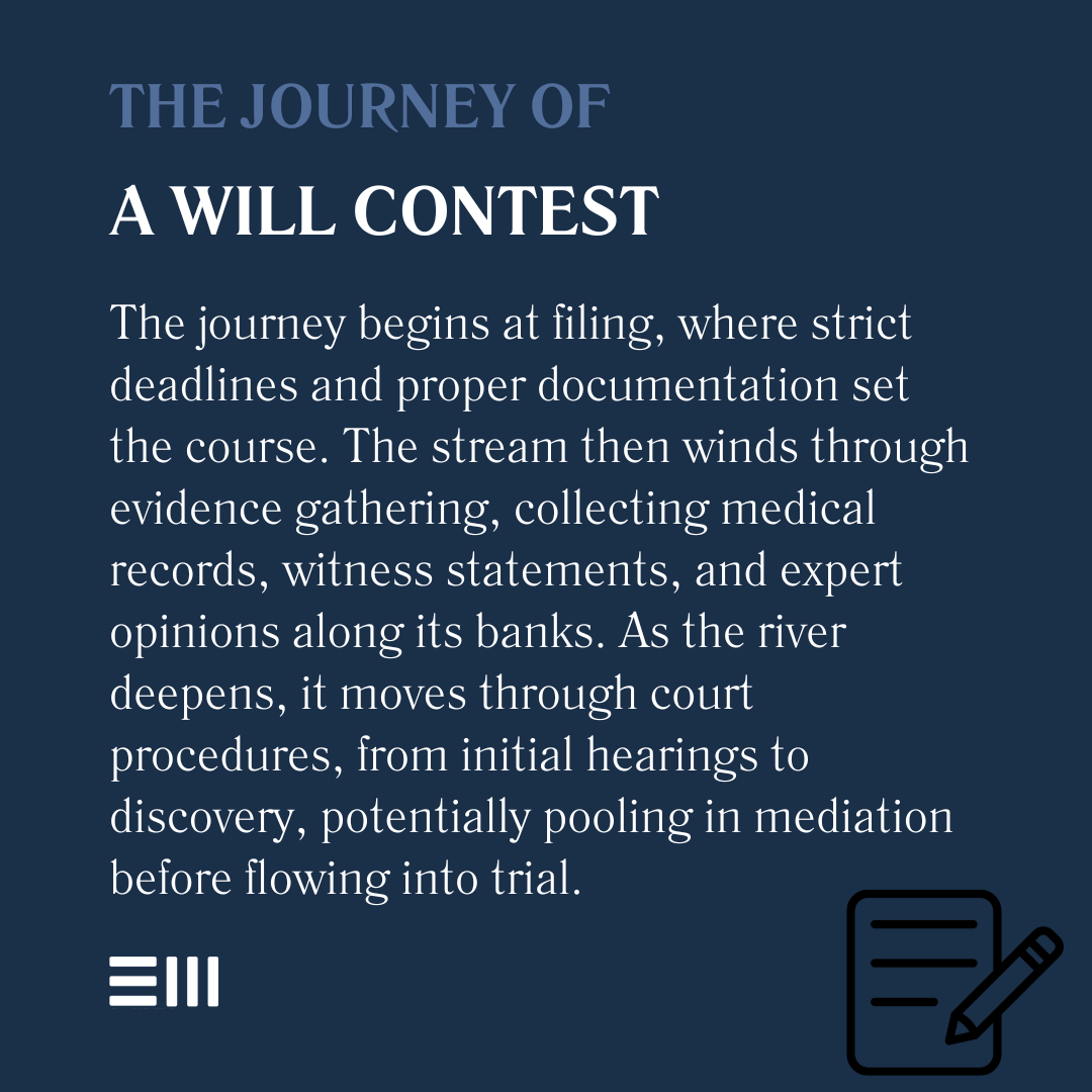 An infographic illustrating the journey of a will contest.