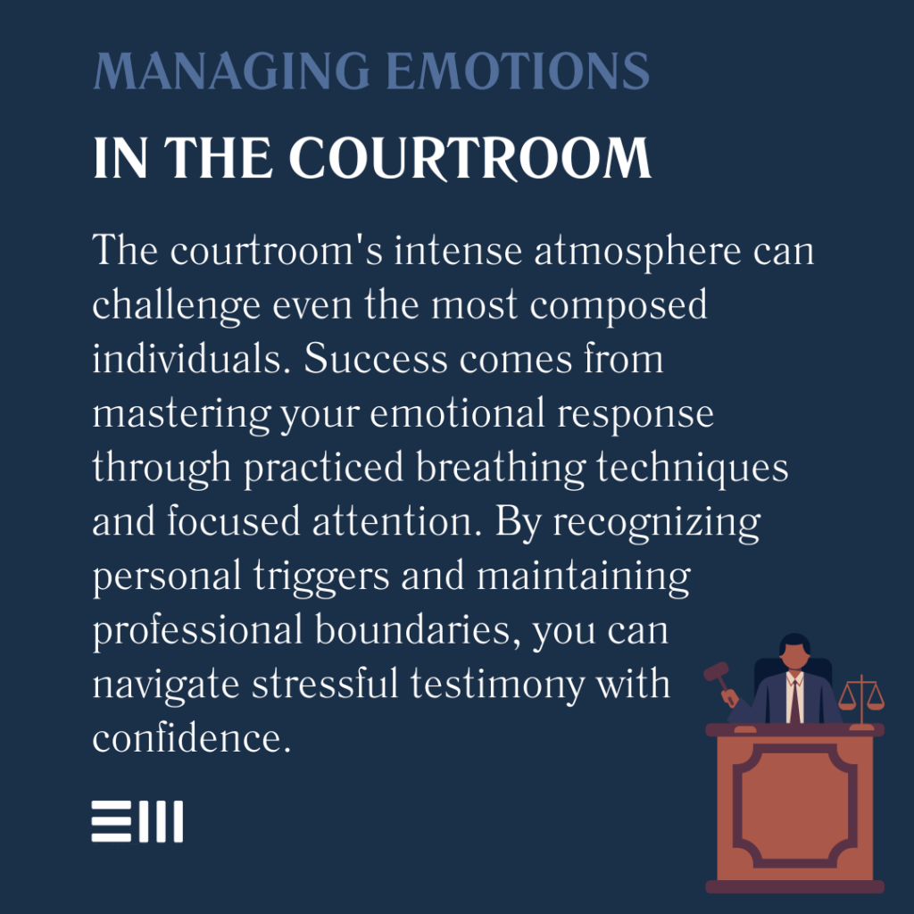 An infographic illustrating managing emotions in the courtroom.