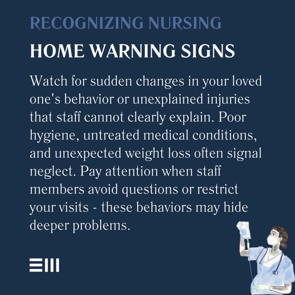 An infographic illustrating recognizing nursing home warning signs.