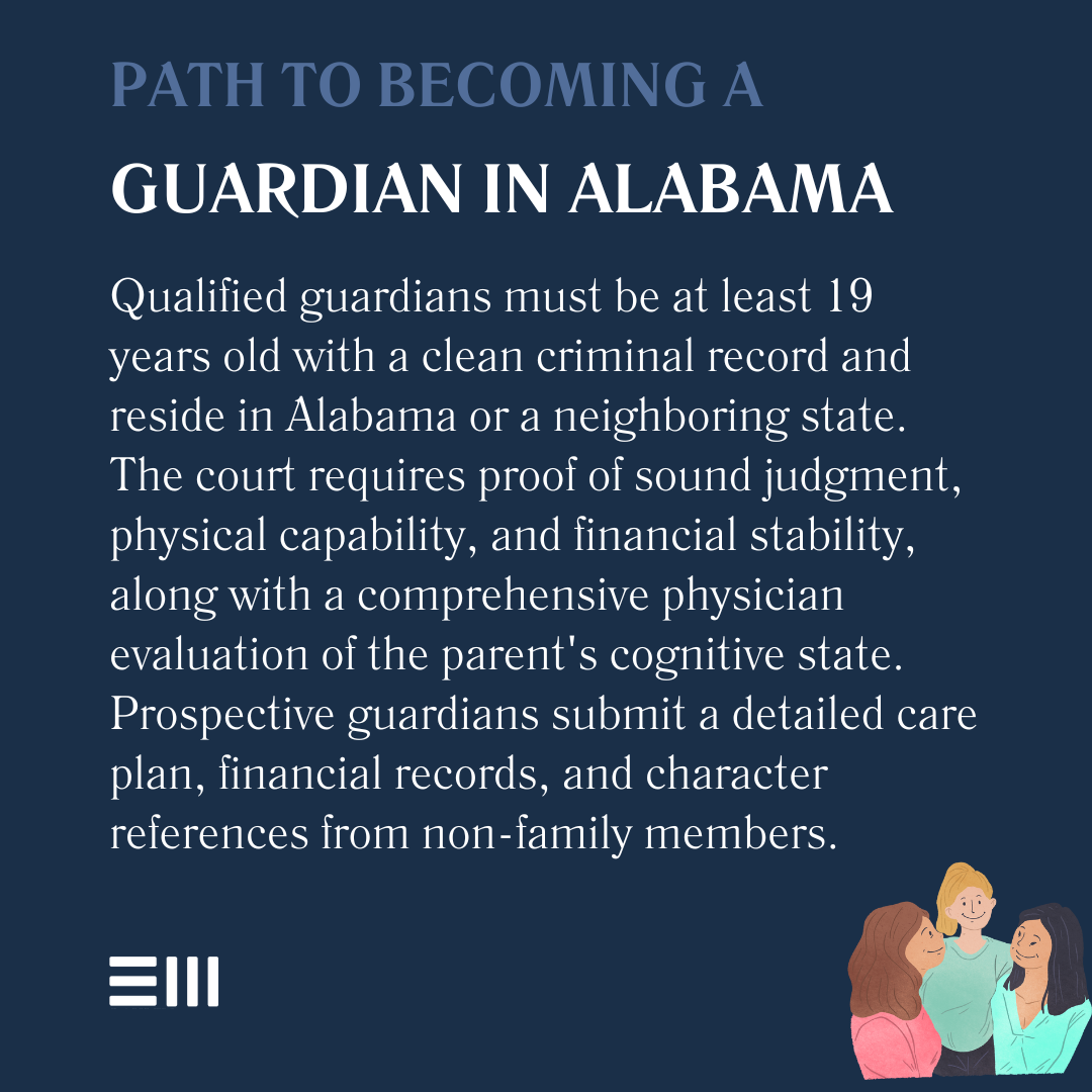 An infographic illustrating path to becoming a guardian in Alabama.