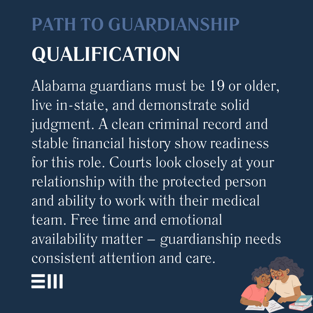 An infographic illustrating path to guardianship qualification.