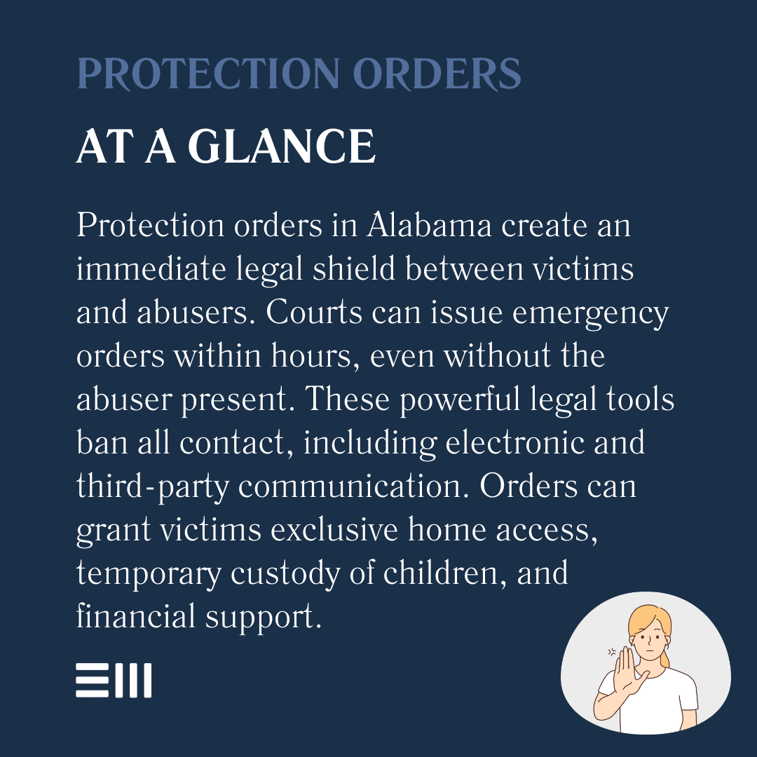 An infographic illustrating protection orders at a glance.