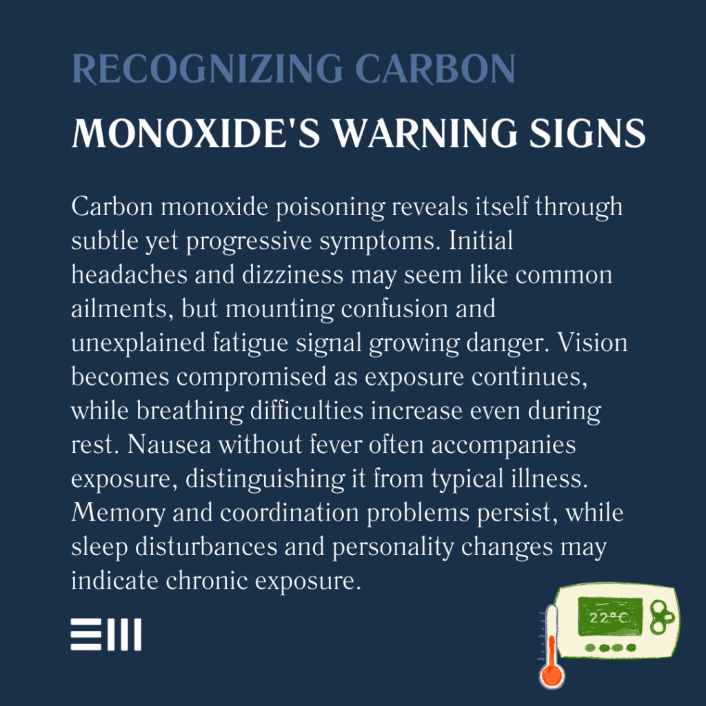 An infographic illustrating recognizing carbon monoxide's warning signs.