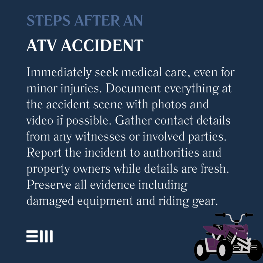 An infographic illustrating steps after an ATV accident.