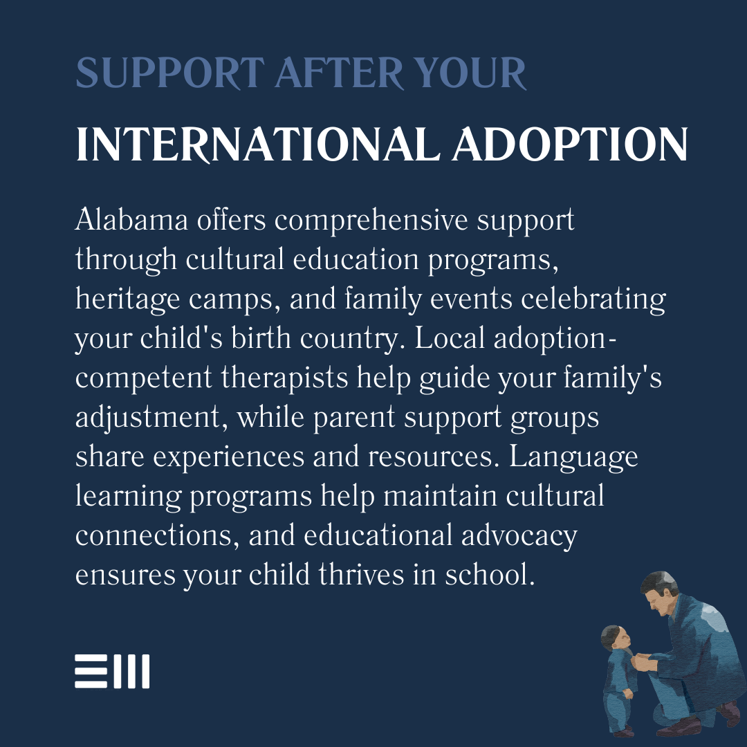 An infographic illustrating support after international adoption.