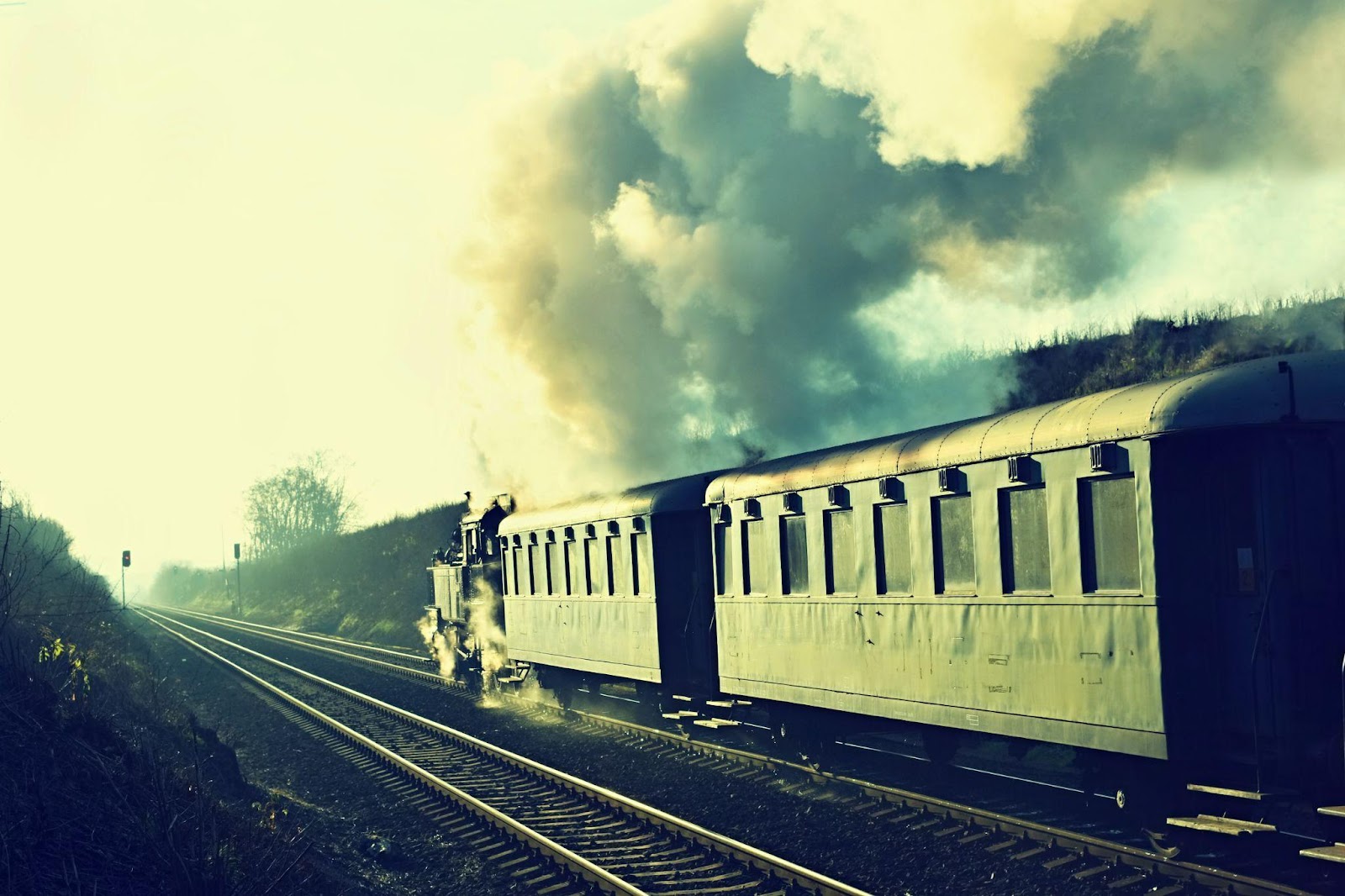 A train passing along railroad tracks, symbolizing the potential for railroad-related incidents. This image relates to train and railroad accidents, emphasizing negligence and the role of the Federal Employers Liability Act (FELA) in claims for injured railroad workers in Alabama.