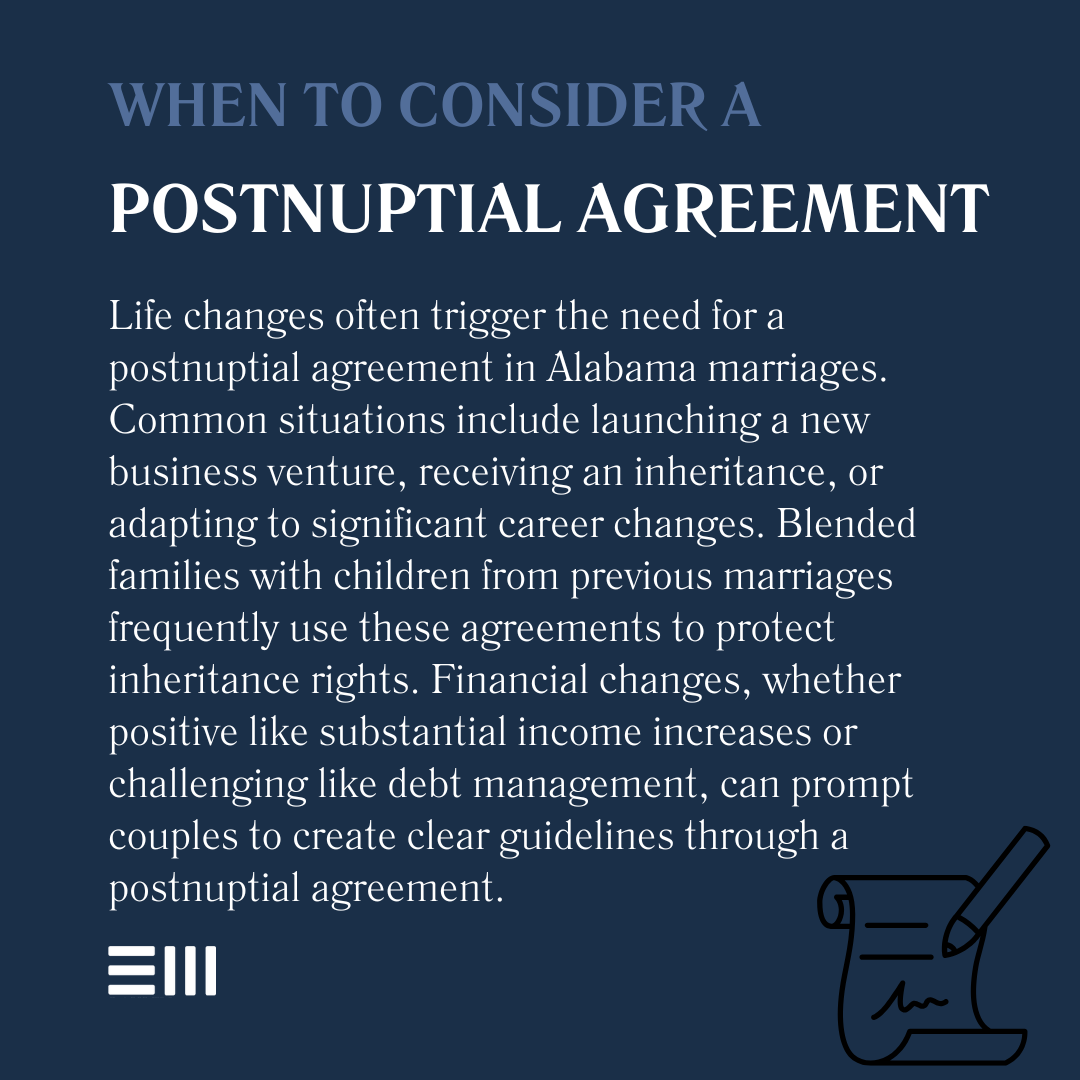 An infographic illustrating when to consider a postnuptial agreement.