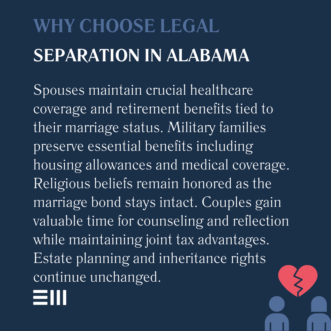 An infographic illustrating why choose legal separation in Alabama.