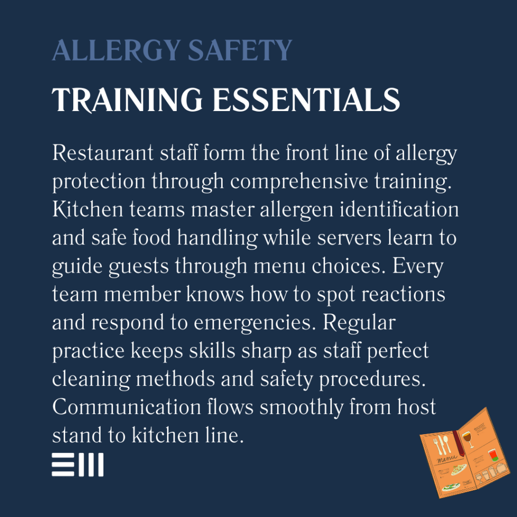 An infographic illustrating allergy safety training essentials.