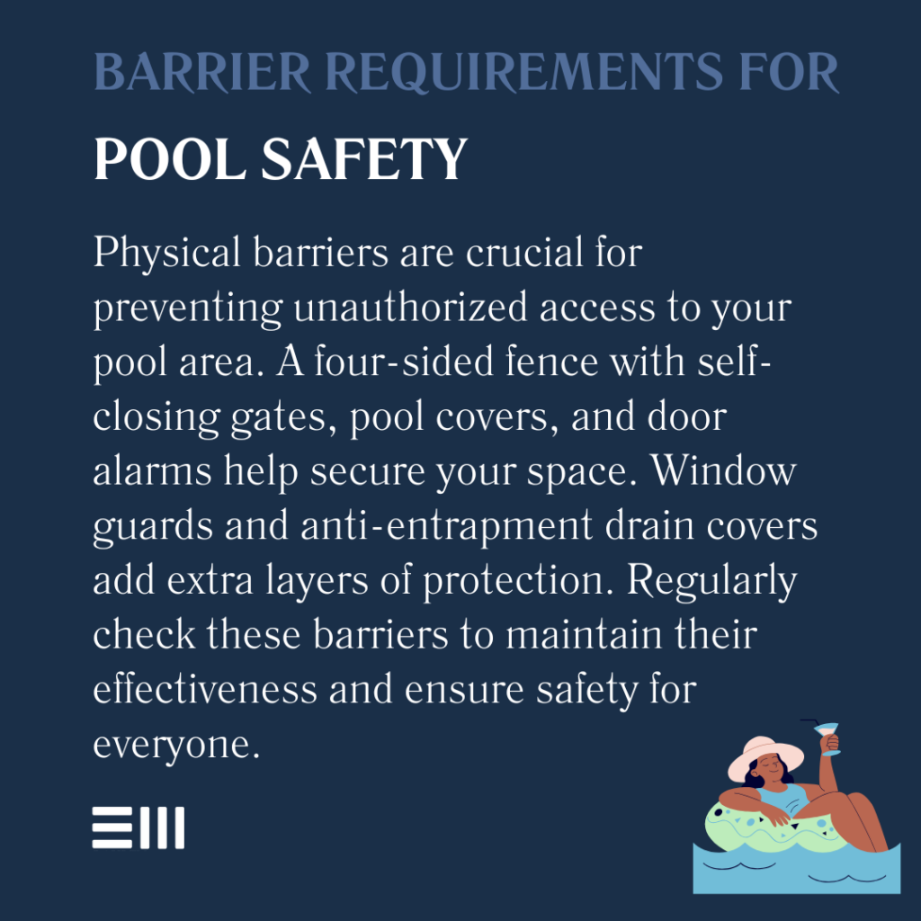 An infographic illustrating barrier requirements for pool safety.