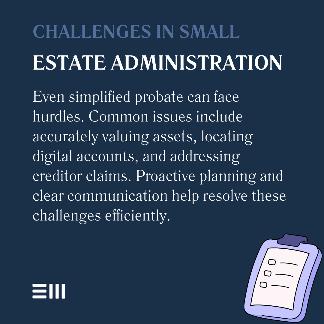 An infographic illustrating challenges in small estate administration.