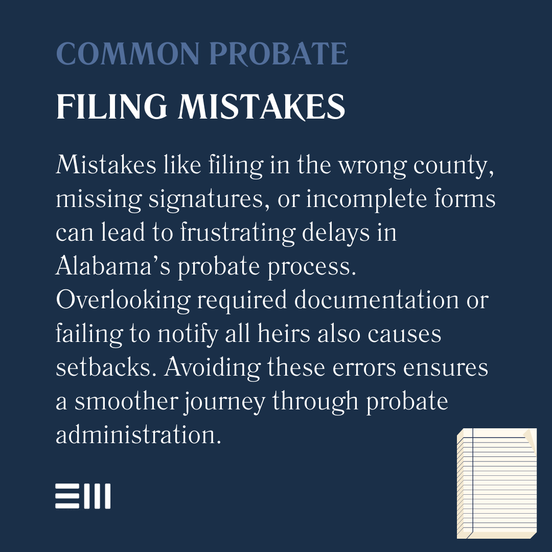 An infographic illustrating common probate filing mistakes.