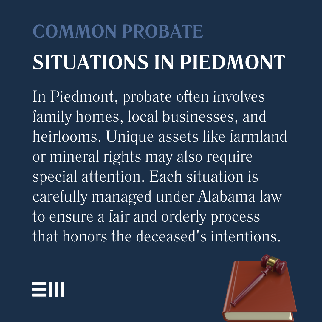 An infographic illustrating common probate situations in Piedmont.