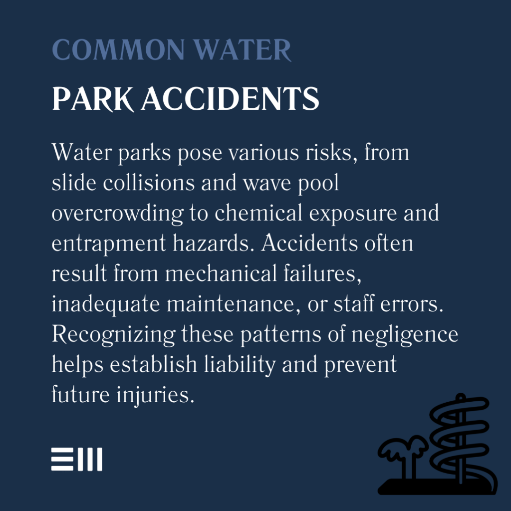 An infographic illustrating common water park accidents.