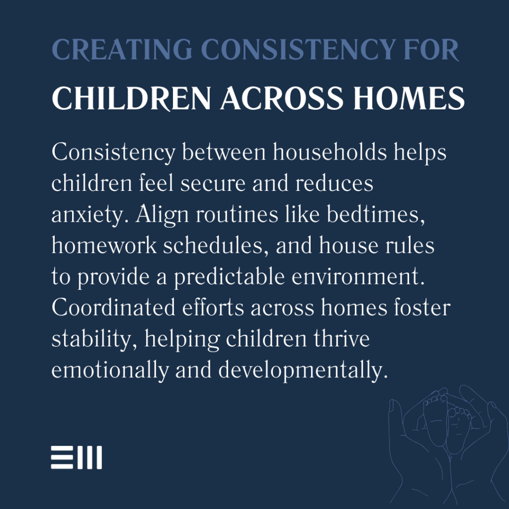 An infographic illustrating creating consistency for children across homes.