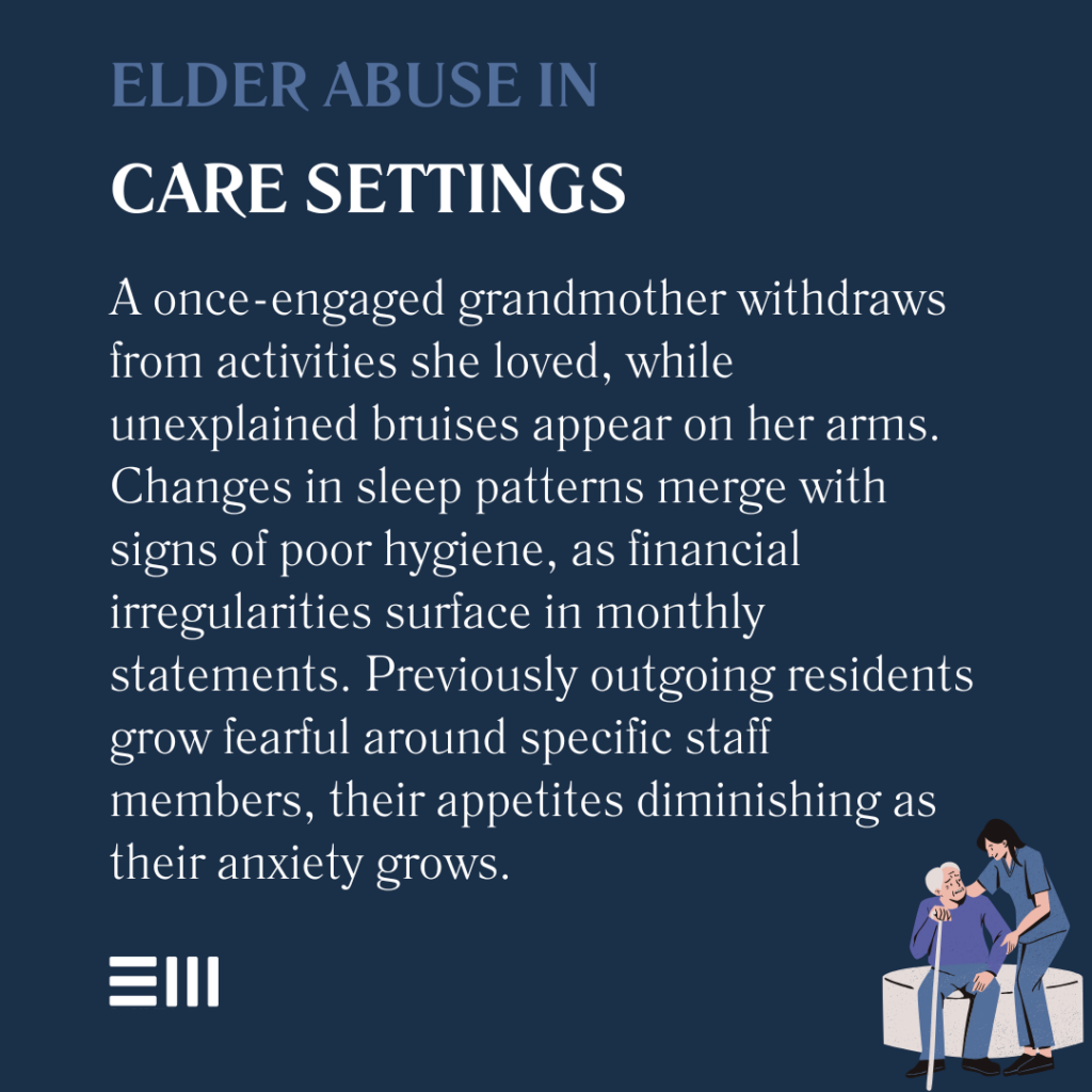 An infographic illustrating elder abuse in care settings.