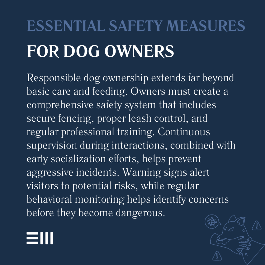 An infographic illustrating essential safety measures for dog owners.