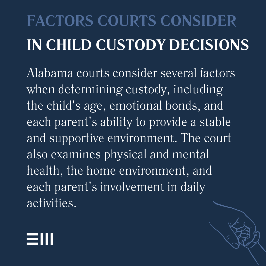 An infographic illustrating factors courts consider in child custody decisions.