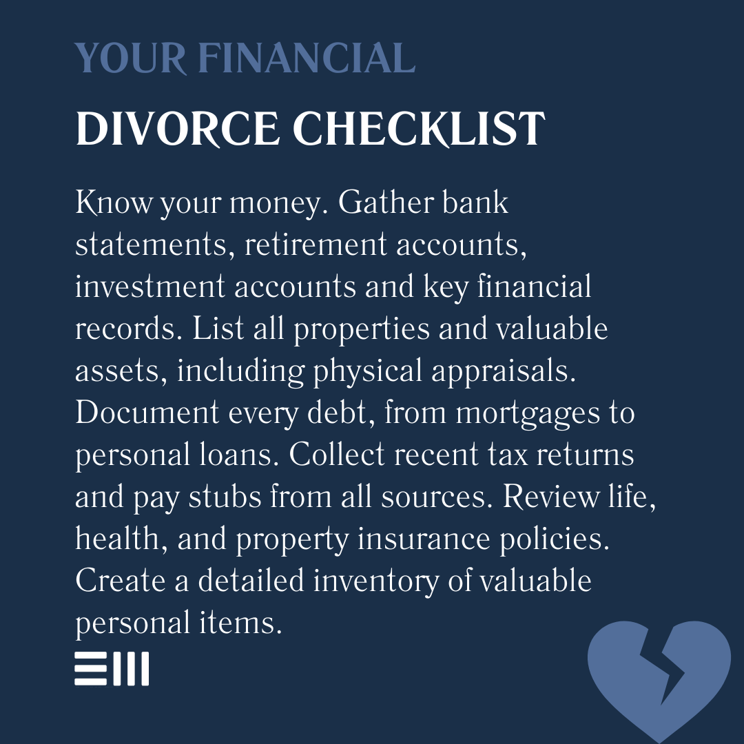 An infographic illustrating your financial divorce checklist.