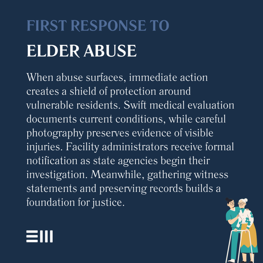 An infographic illustrating first response to elder abuse.