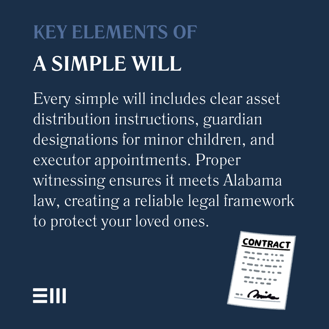 An infographic illustrating key elements of a simple will.