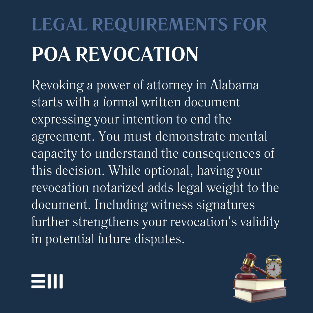 An infographic illustrating legal requirements for POA revocation.