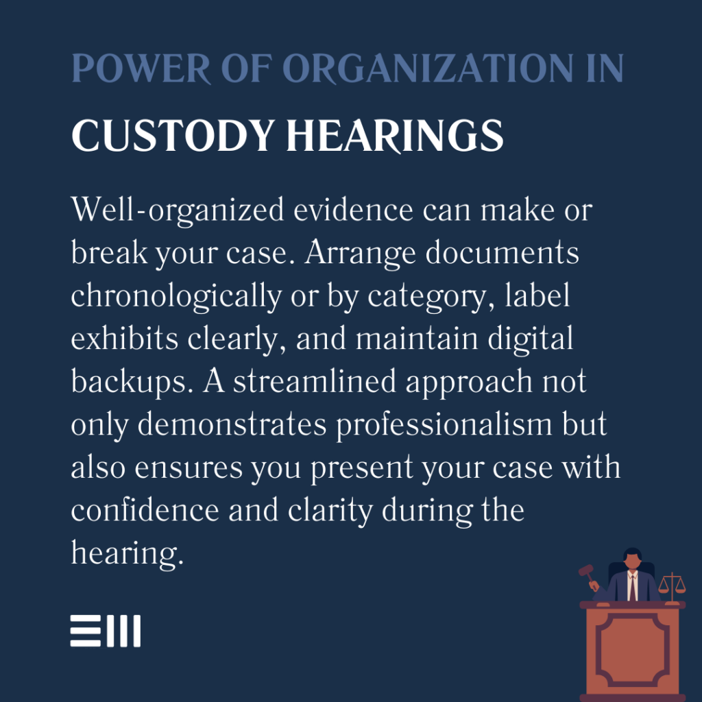 An infographic illustrating power of organization in custody hearings.