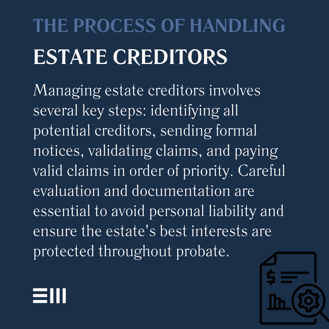 An infographic illustrating the process of handling estate creditors.