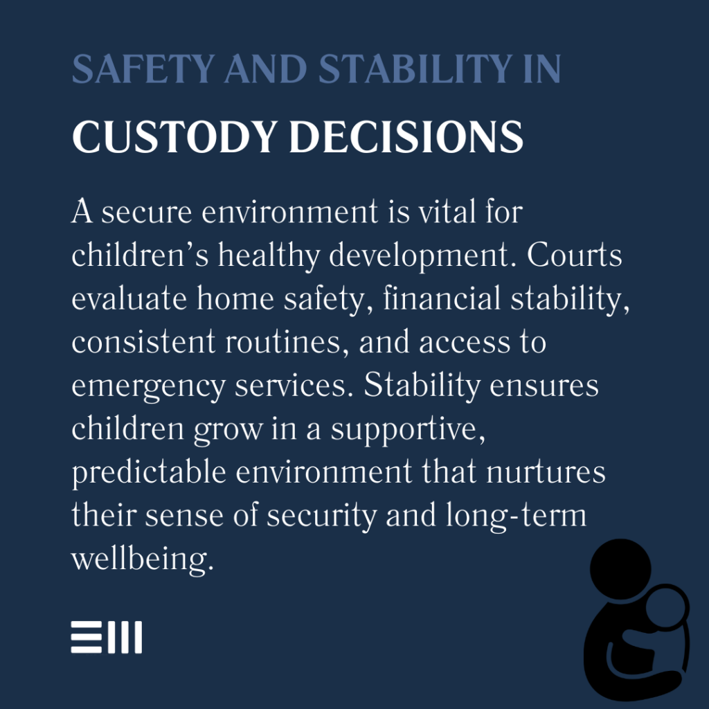 An infographic illustrating safety and stability in custody decisions.