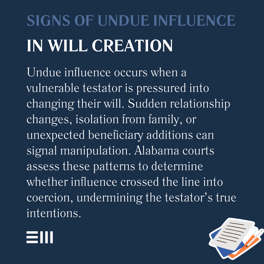 An infographic illustrating signs undue influence in will creation.