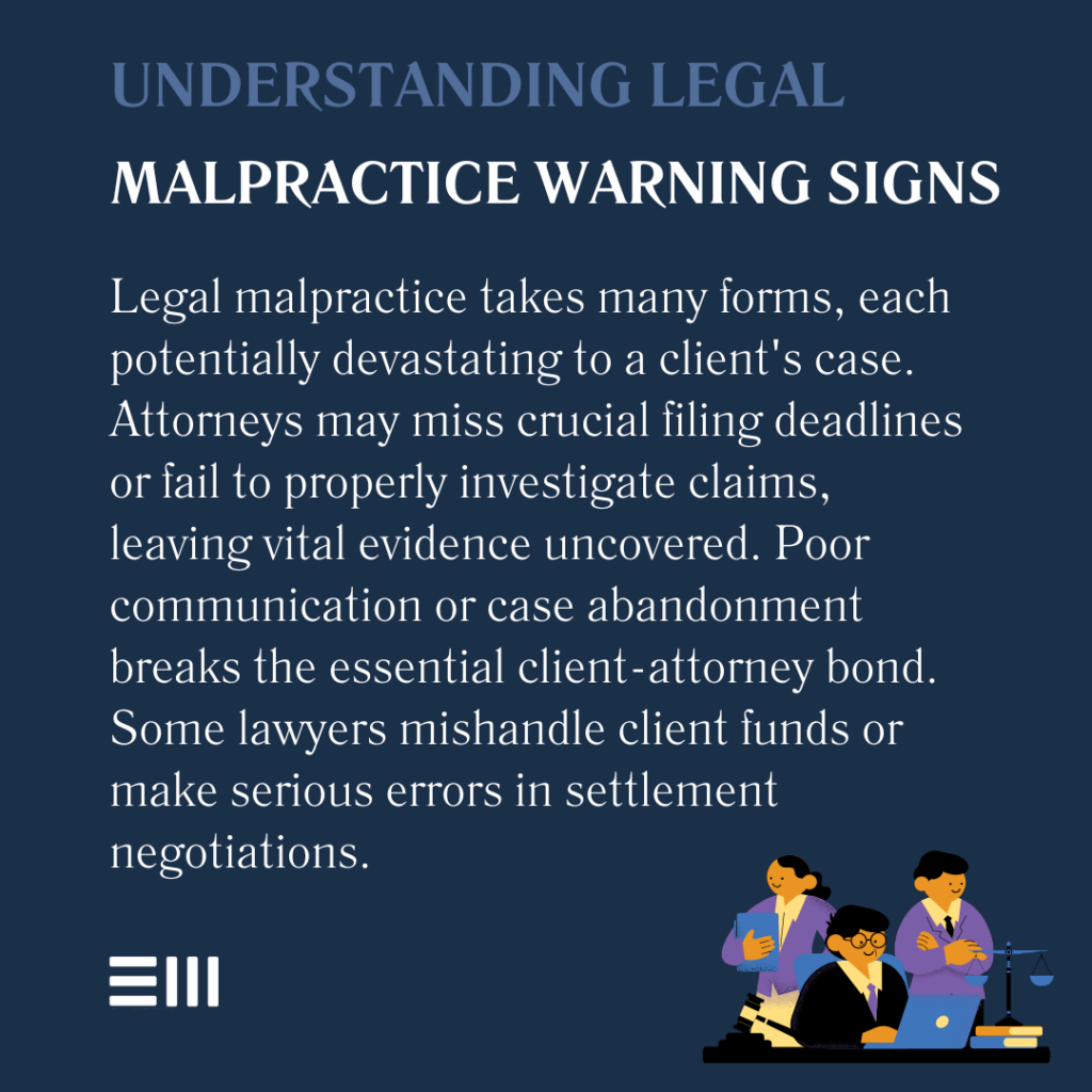 An infographic illustrating understanding legal malpractice warning signs.