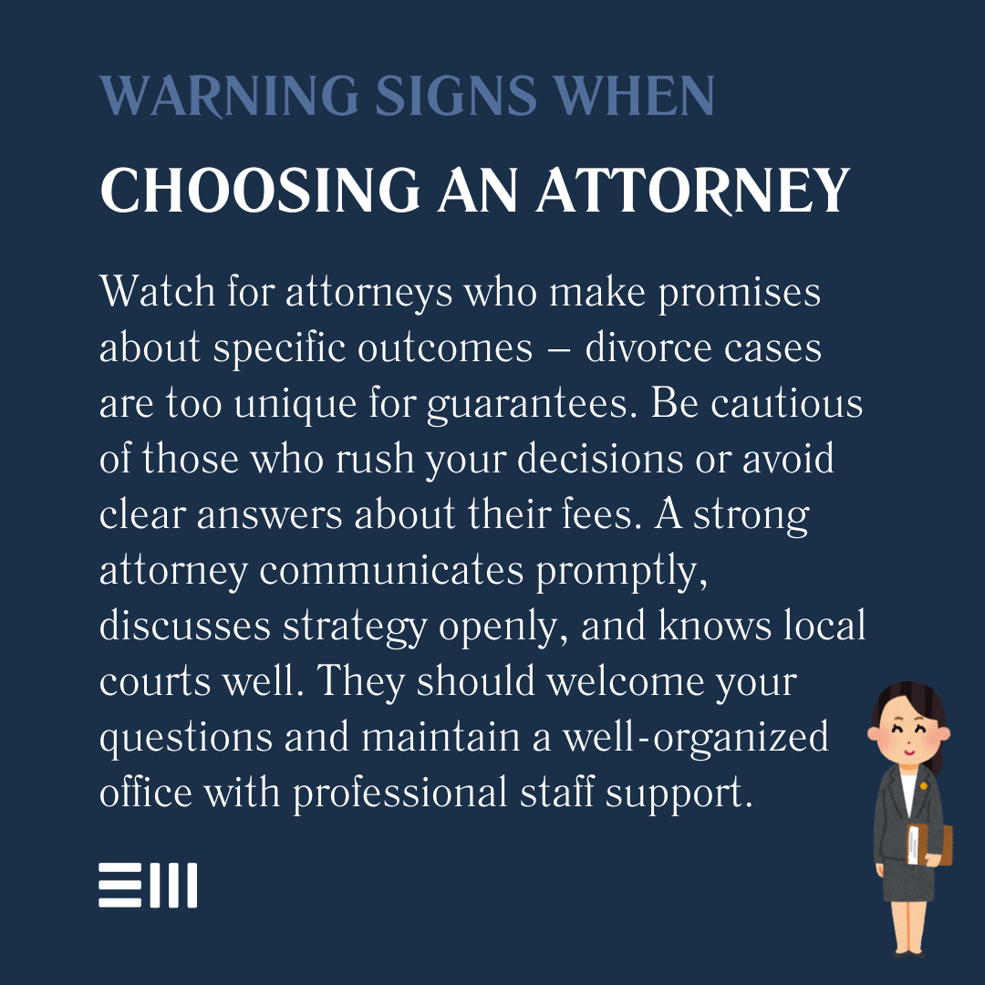 An infographic illustrating warning signs when choosing an attorney.