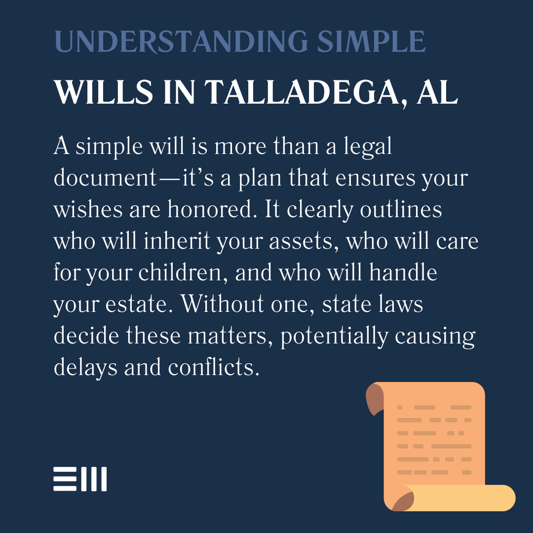 An infographic illustrating understanding simple wills in Talladega, AL.