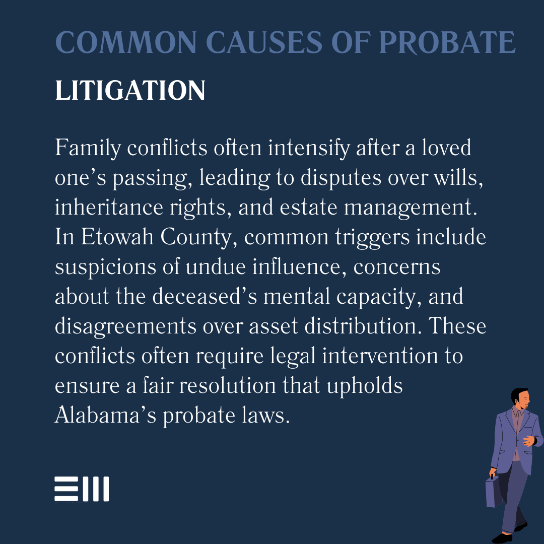 An infographic illustrating common causes of probate litigation.