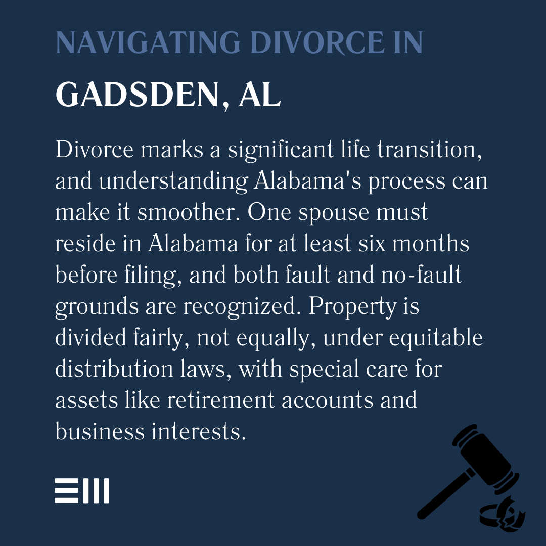 An infographic illustrating navigating divorce in Gadsden, AL.