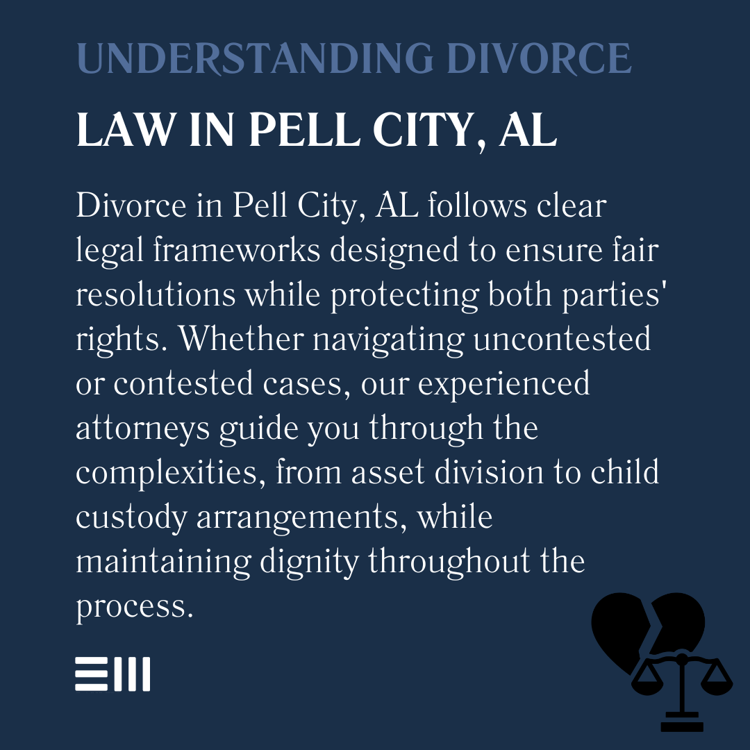 An infographic illustrating understanding divorce law in Pell City, AL.