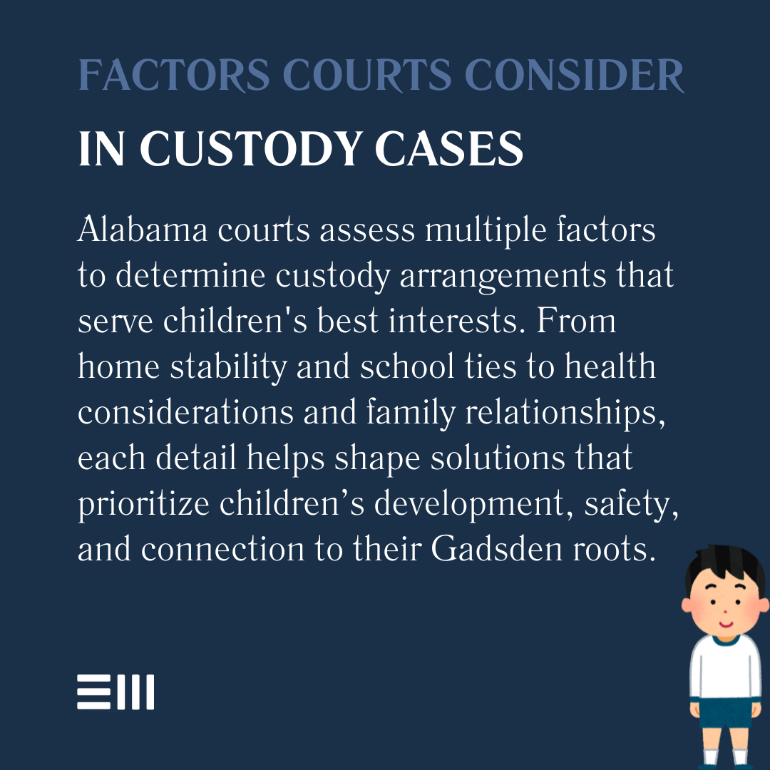 An infographic illustrating factors courts consider in custody cases.