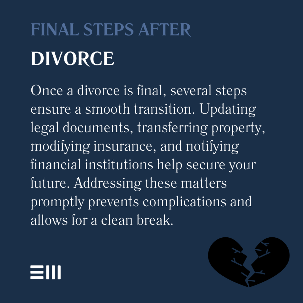 An infographic illustrating the final steps to take after divorce in Alabama.