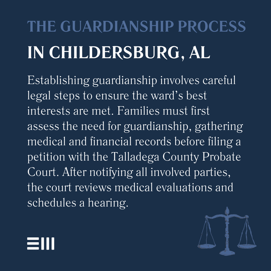 An infographic illustrating the guardianship process in Childersburg, AL.