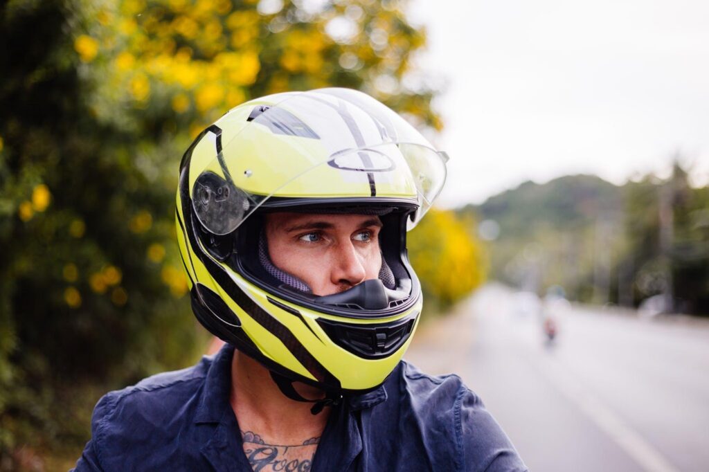 A man wearing a helmet, highlighting the importance of helmet laws in Alabama for safety and legal compliance.