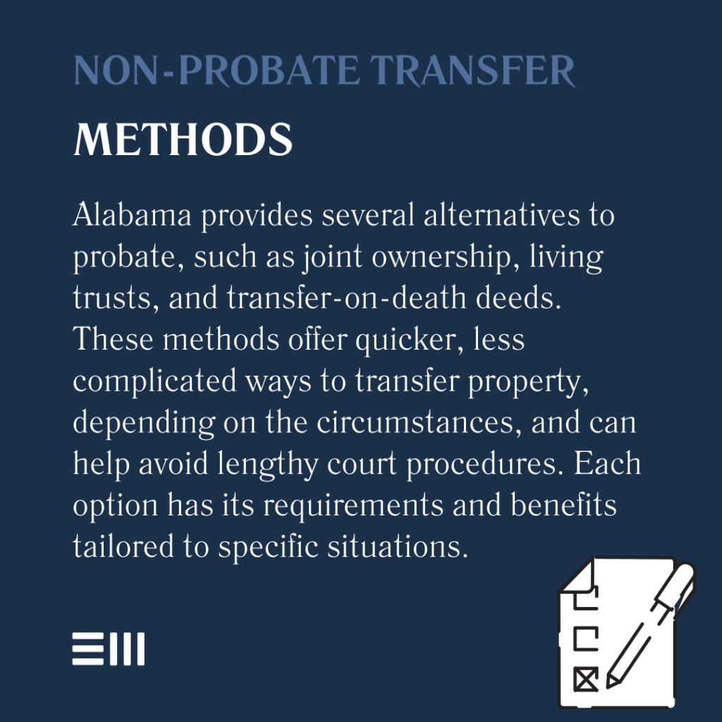 An infographic illustrating non-probate property transfer methods in Alabama. 