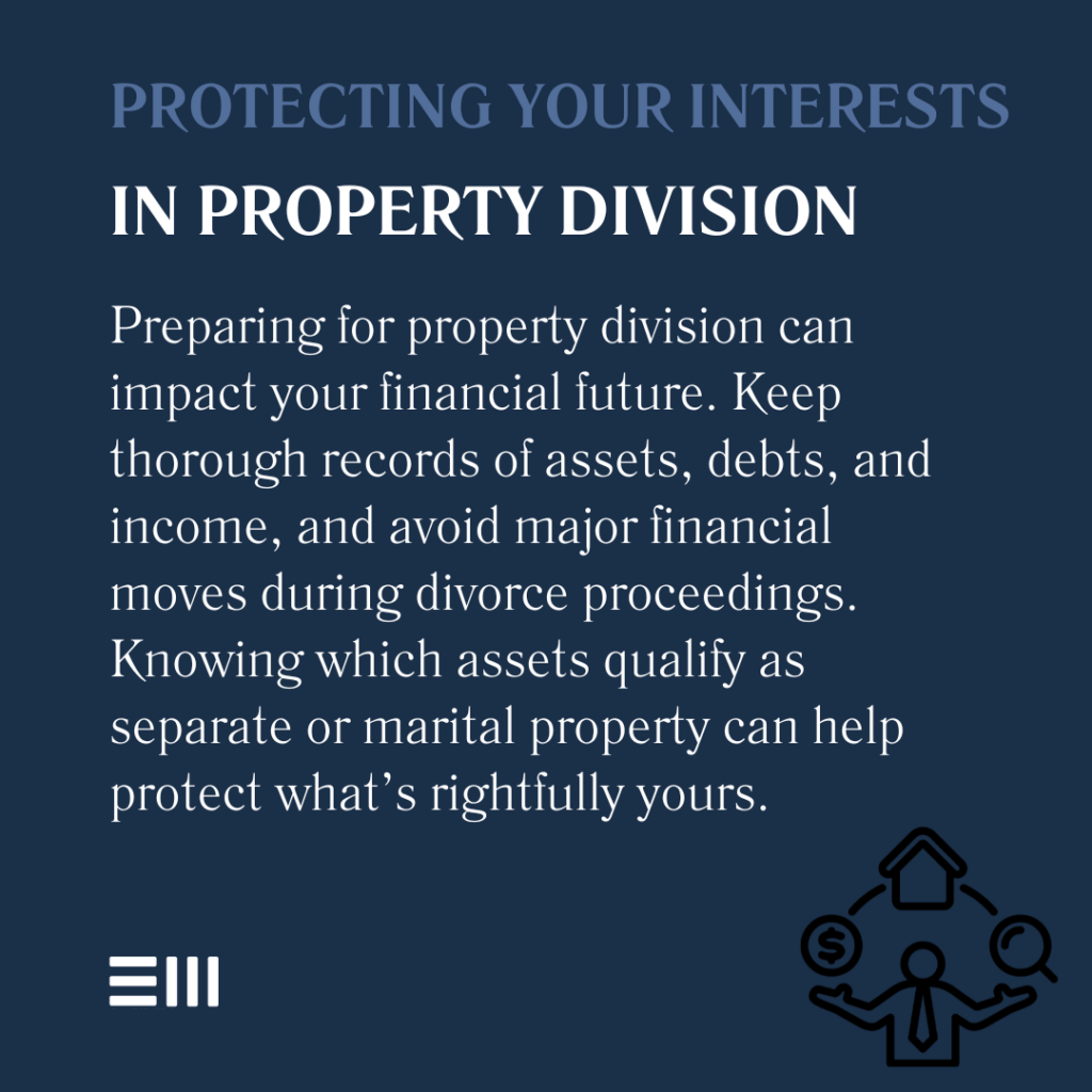 An infographic illustrating how to protect your interests during the division of Alabama marital property. 