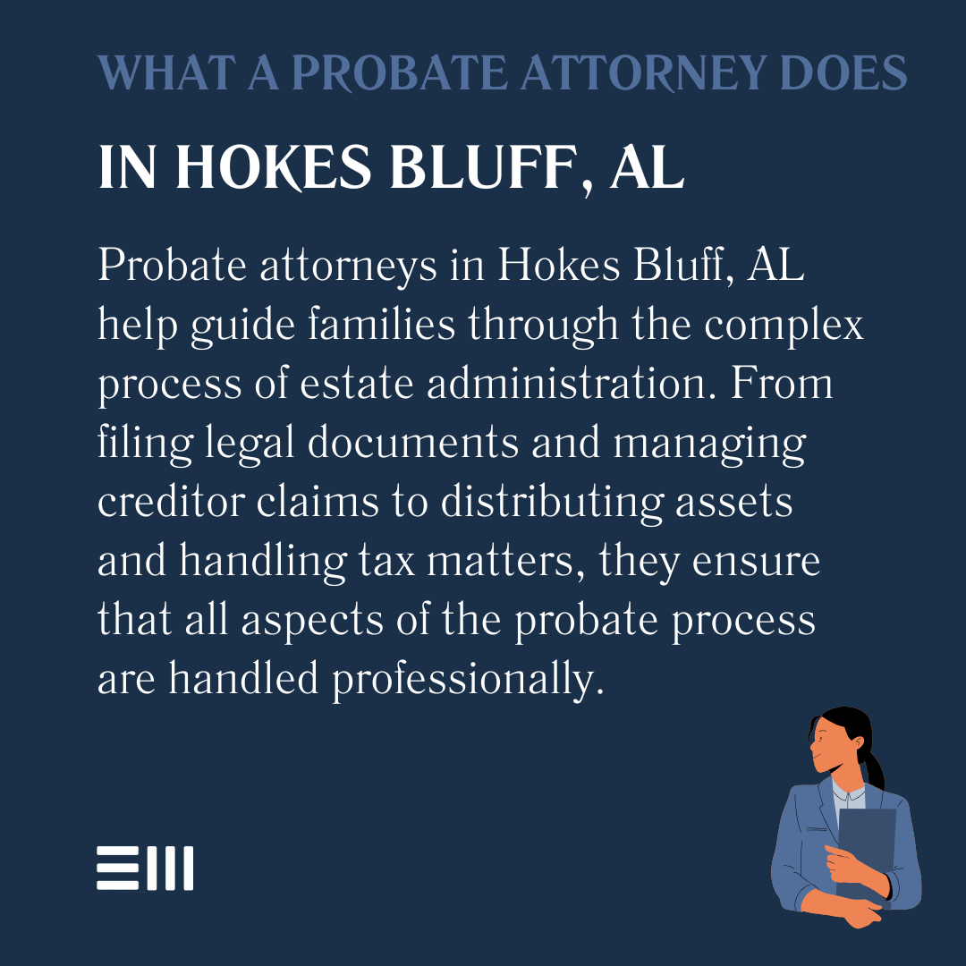 An infographic illustrating what a probate attorney does in Hokes Bluff, AL.