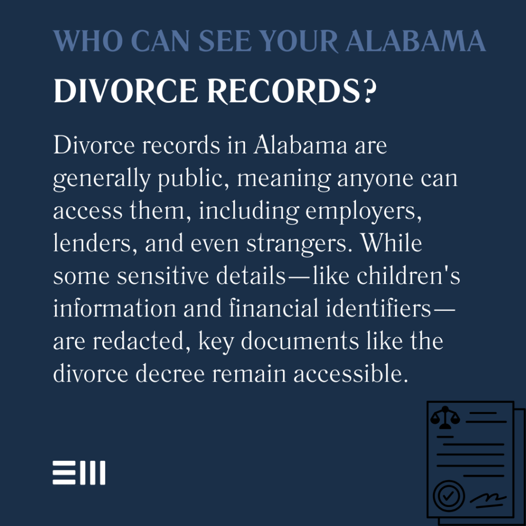 An infographic illustrating who can see your Alabama divorce records.